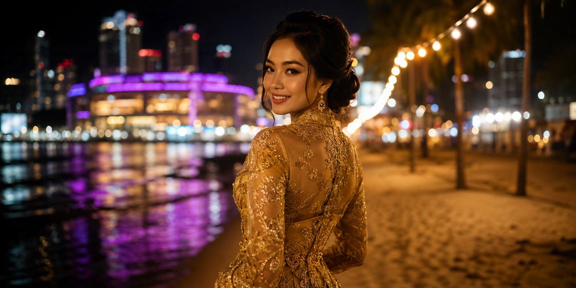 Suasana permainan kasino baccarat di Kuala Lumpur dengan pakaian kebaya tradisional